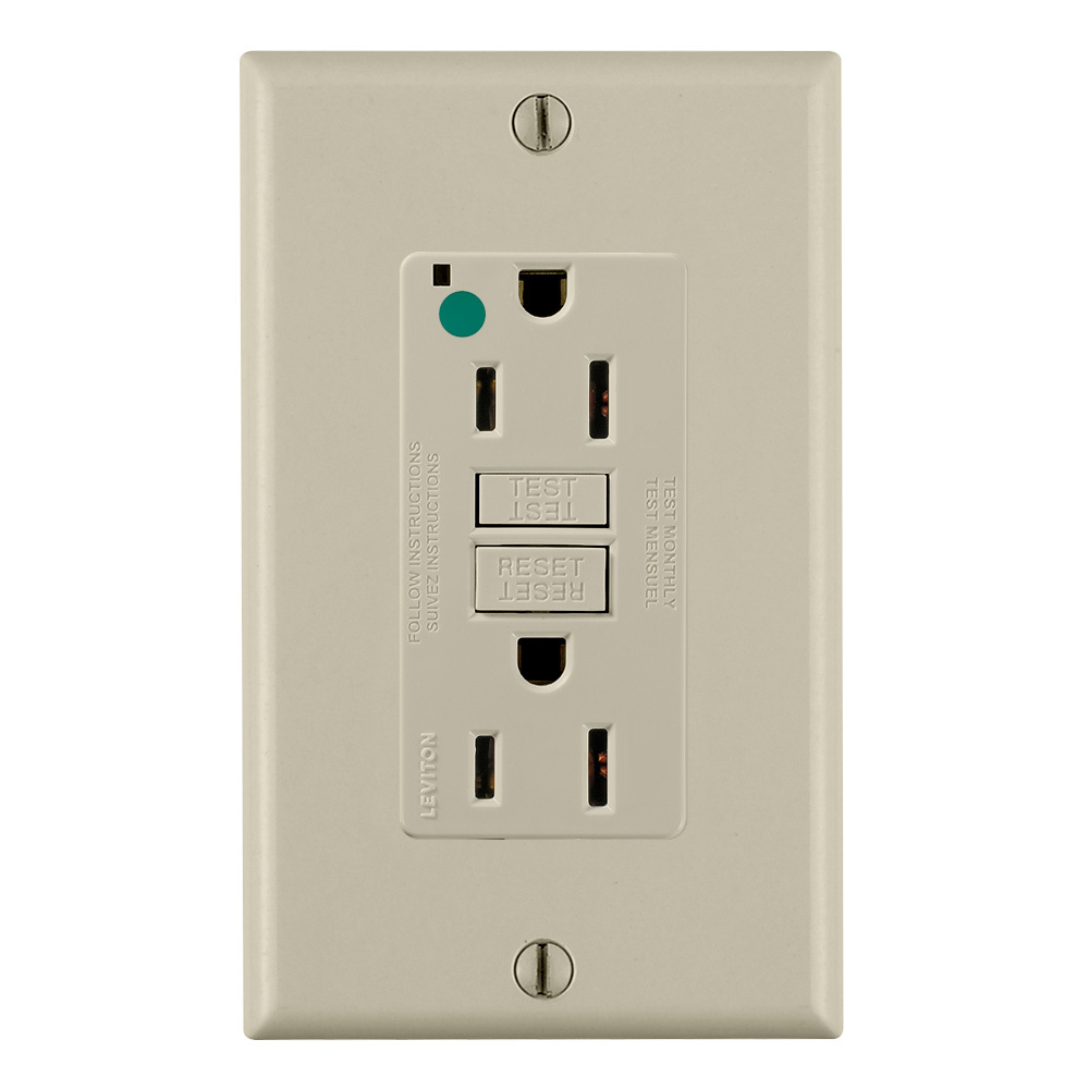 GFNT1-HGI SmartlockPro Slim Feed Through Non-Tamper Resistant Self-Test GFCI Receptacle, 125 V AC, 15 A, 2 Poles, 3 Wires, Ivory