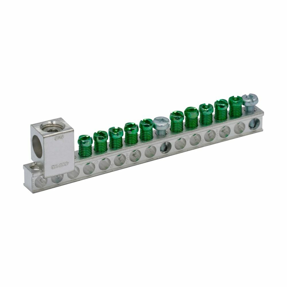 GBKP1020 Ground Bar Kit, 5.05 in L, 14 to 10 AWG, 14 to 4 AWG Aluminum/Copper Conductor, 10 Terminals, For Use With Type BR/CH Plug-On Neutral Loadcenter and Circuit Breaker