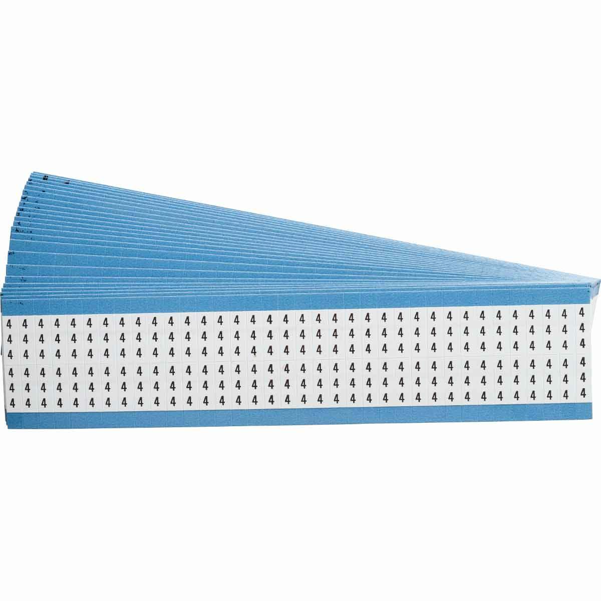 WM-4-SC-PK WM Series Die-Cut Pre-Printed Solid Number Wire Marker Card, 3/4 in L x 1/4 in W, Black on White, B-500 Repositionable Vinyl Coated Fabric, 72 Markers per Card