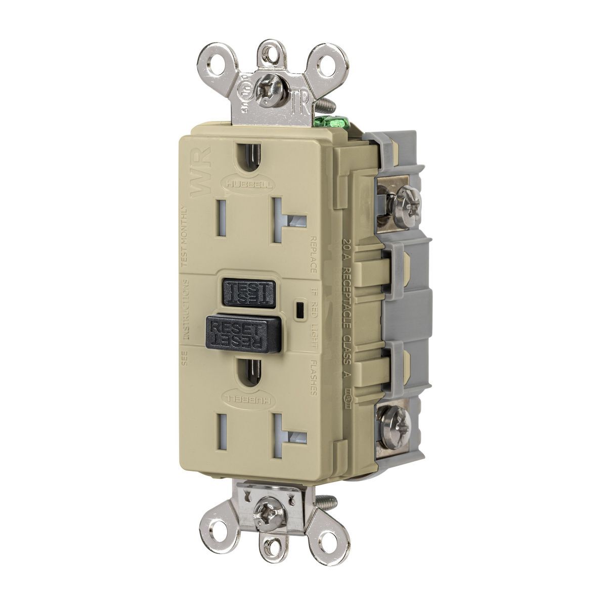 GFSG5362I Extra Heavy Duty GFCI Receptacle, 125 V AC, 20 A, Ivory