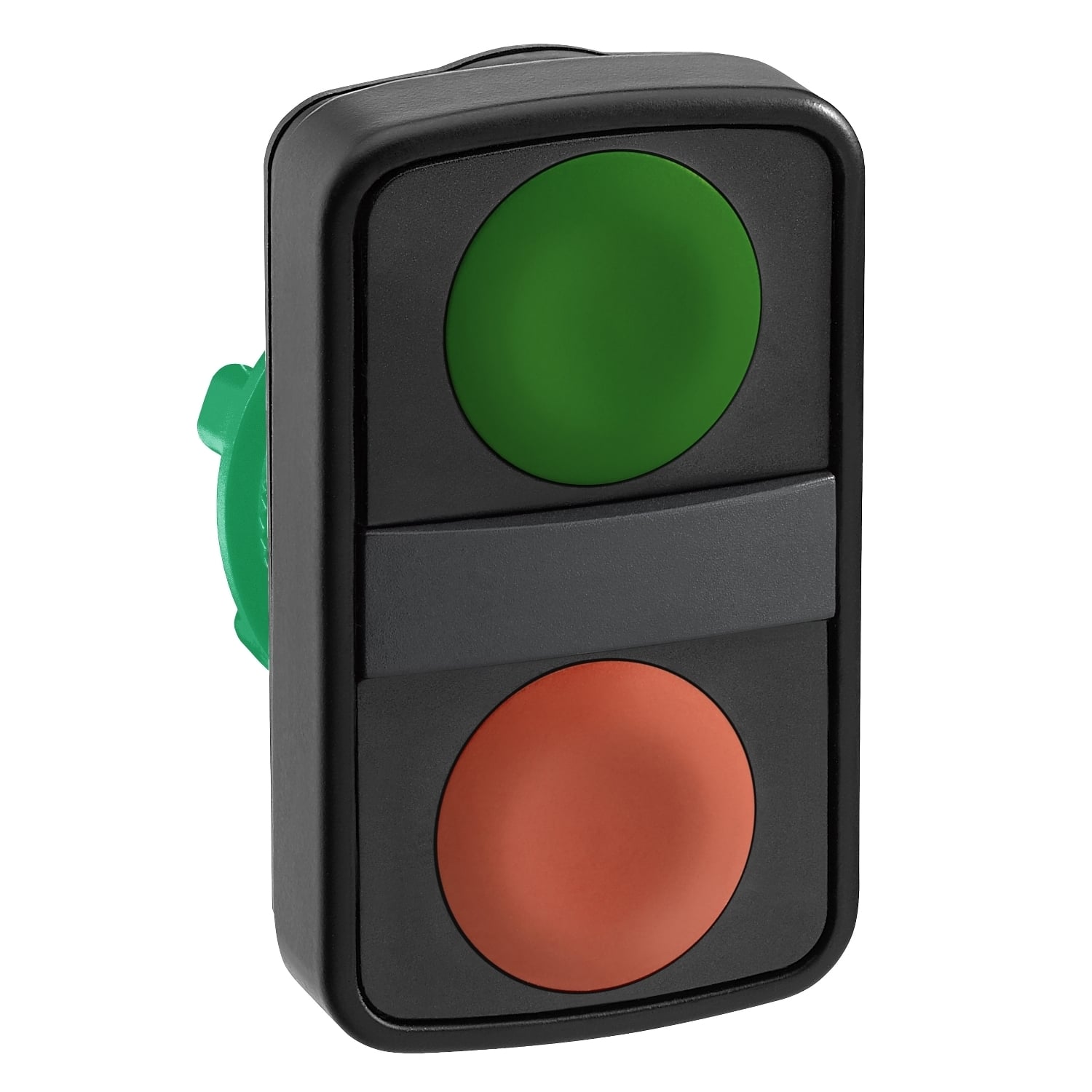 ZB5AA7340 Harmony Double Flush Spring Return Standard Unmarked Pushbutton Head, 30 mm W x 22 mm D x 50 mm H, Rectangle Shape, Plastic, Green/Red