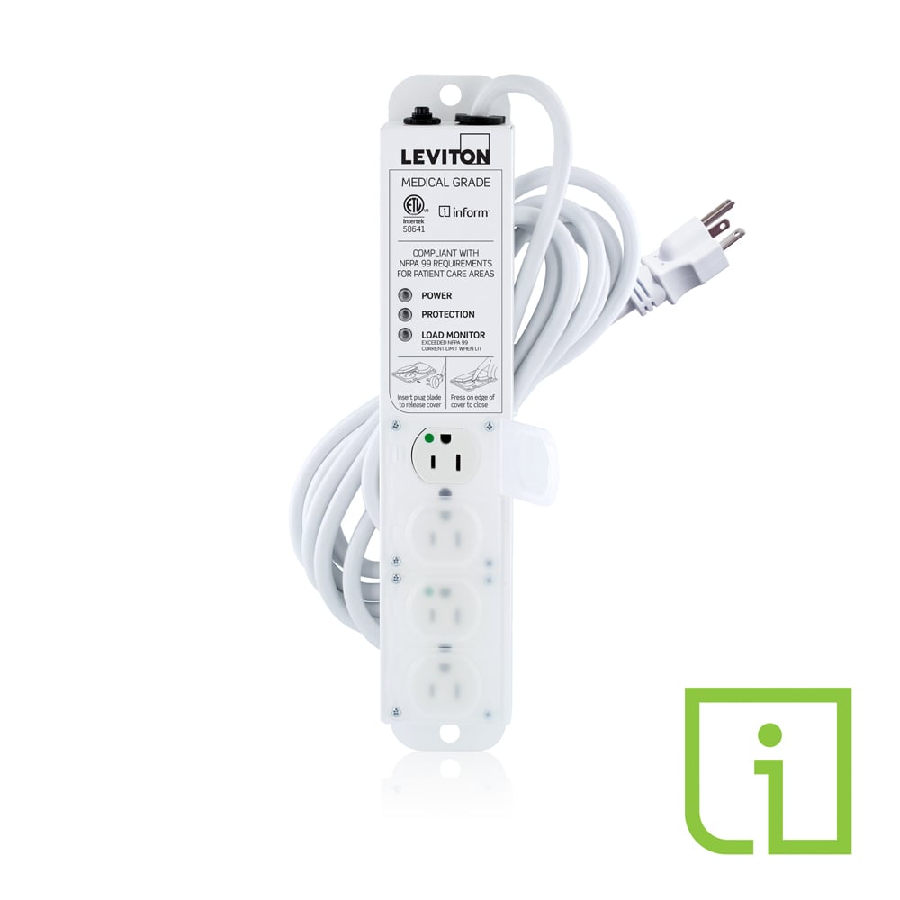 53C4M-1S5 Surge Protected Power Outlet Strip With Load Monitoring Inform Technology, 125 V AC, 15 A, 4 Outlets, 15 ft L Cord, Universal Mount