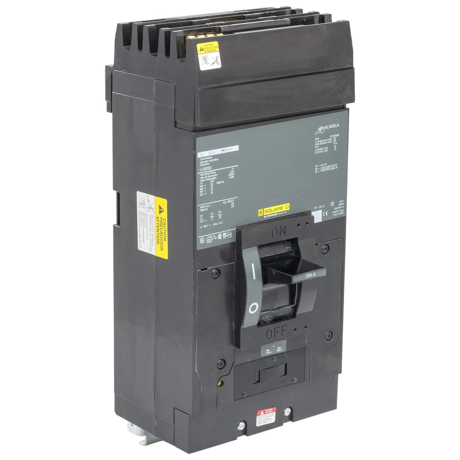 LH36200 I-Line Adjustable High Interrupt Molded Case Circuit Breaker, 600 V AC/250 to 500 V DC, 200 A, 25/35/50/65 kA Interrupt, 3 Poles, Thermal Magnetic Trip