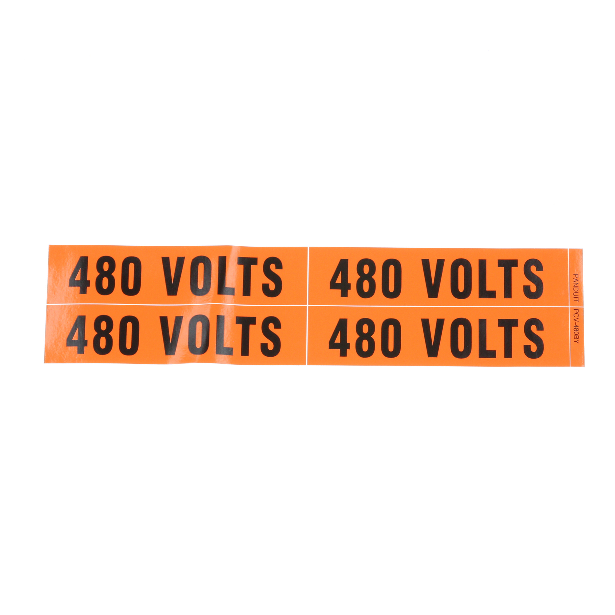 PCV-480BY Style B Voltage Marker, 4.5 in W x 1.13 in L, 480 VOLTS Legend, Black Legend, Orange Background, Vinyl