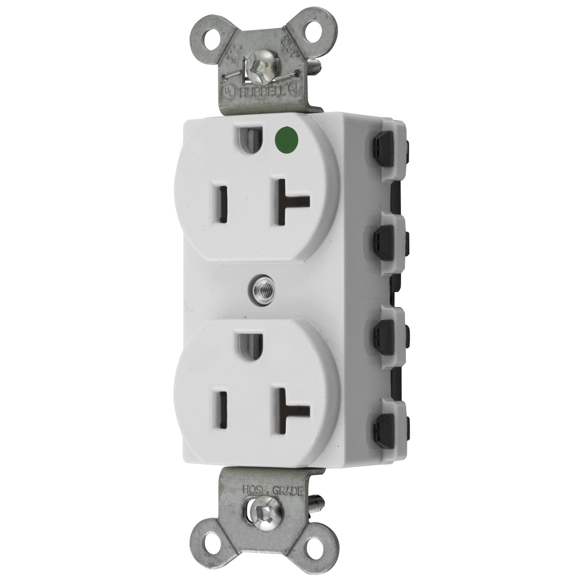 SNAP8300WNA 1-Phase Duplex Extra Heavy Duty Grounding Standard Traditional Screw Mount Straight Blade Receptacle, 125 V AC, 20 A, 2 Poles, 3 Wires, White
