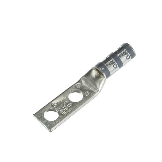 54854BEPH Color-Keyed 54800 2-Hole Non-Insulated Compression Lug With Peep Hole, 4 AWG Copper Conductor, Die Code: 29, 1/4 in Stud, Copper