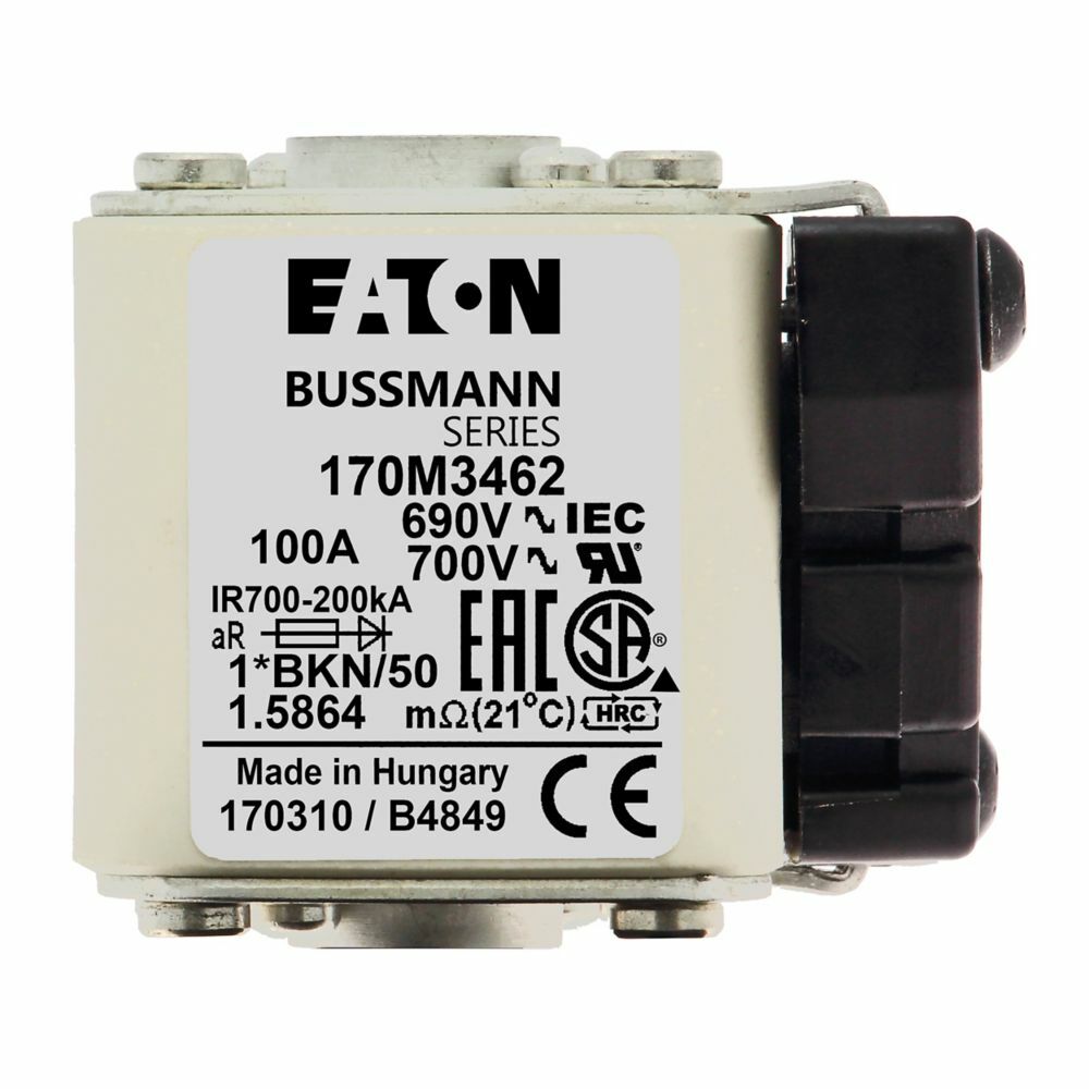 170M3462 Semi-Conductor High Speed Fuse, 100 A, 690 V, 200 kA Interrupt, Class: aR, Square Body
