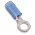 Nylon Insulated Ring Terminal, Length .89 Inches, Width .31 Inches, Maximum Insulation .162, Bolt Hole #10, Wire Range #18-#14 AWG, Color Blue, Copper, Tin Plated, 1,000 Pack