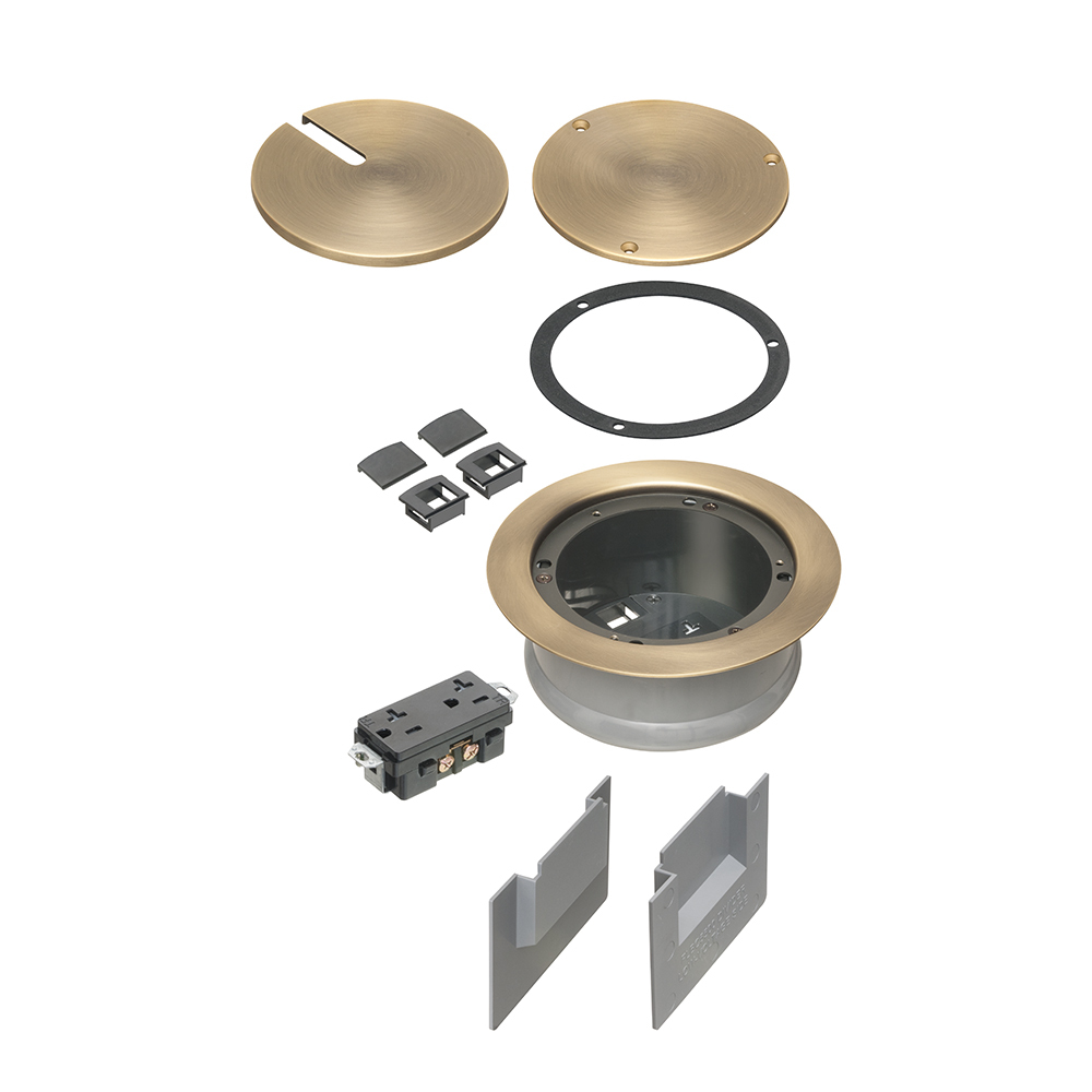 FLBC5540AB Floor Box Cover Kit, 6.501 in Dia, Blank/In-Use Slotted Cover, Die Cast Zinc/Steel