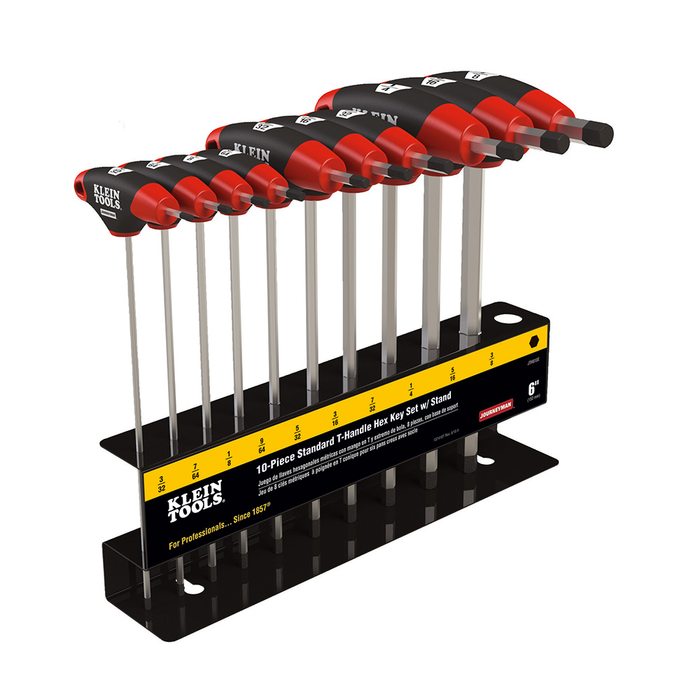 JTH910E Journeyman Hex Key Set With Stand, 10 Pieces, 3/32 to 3/8 in Hex, T-Handle Grip Handle, Steel