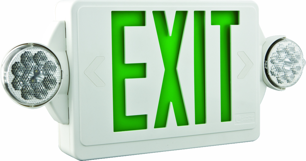 LHQM LED G M6 Quantum LED Emergency Light and Exit Sign Combo, Dual Heads, Thermoplastic, White, Green
