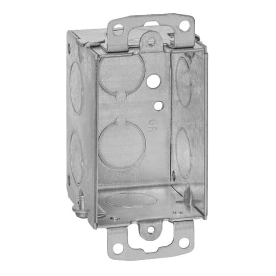 51-20R Steel City Gangable Switch Box With Knockout and Plaster Ears, Steel, 10 cu-in Capacity, 1 Outlets, 2 in W x 2-1/4 in D x 3 in H