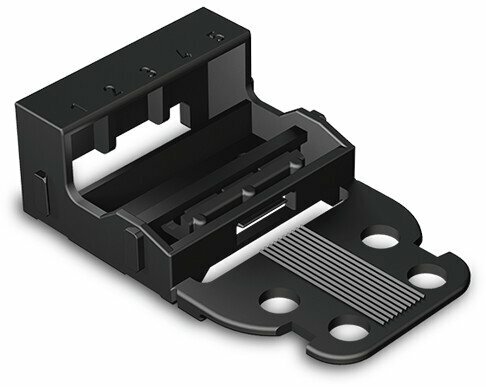 Mounting carrier for vertical mounting with snap-in mounting foot - Wago (221 series) - for 4mm2 - Black color - compatible with 5-conductor term. blck.