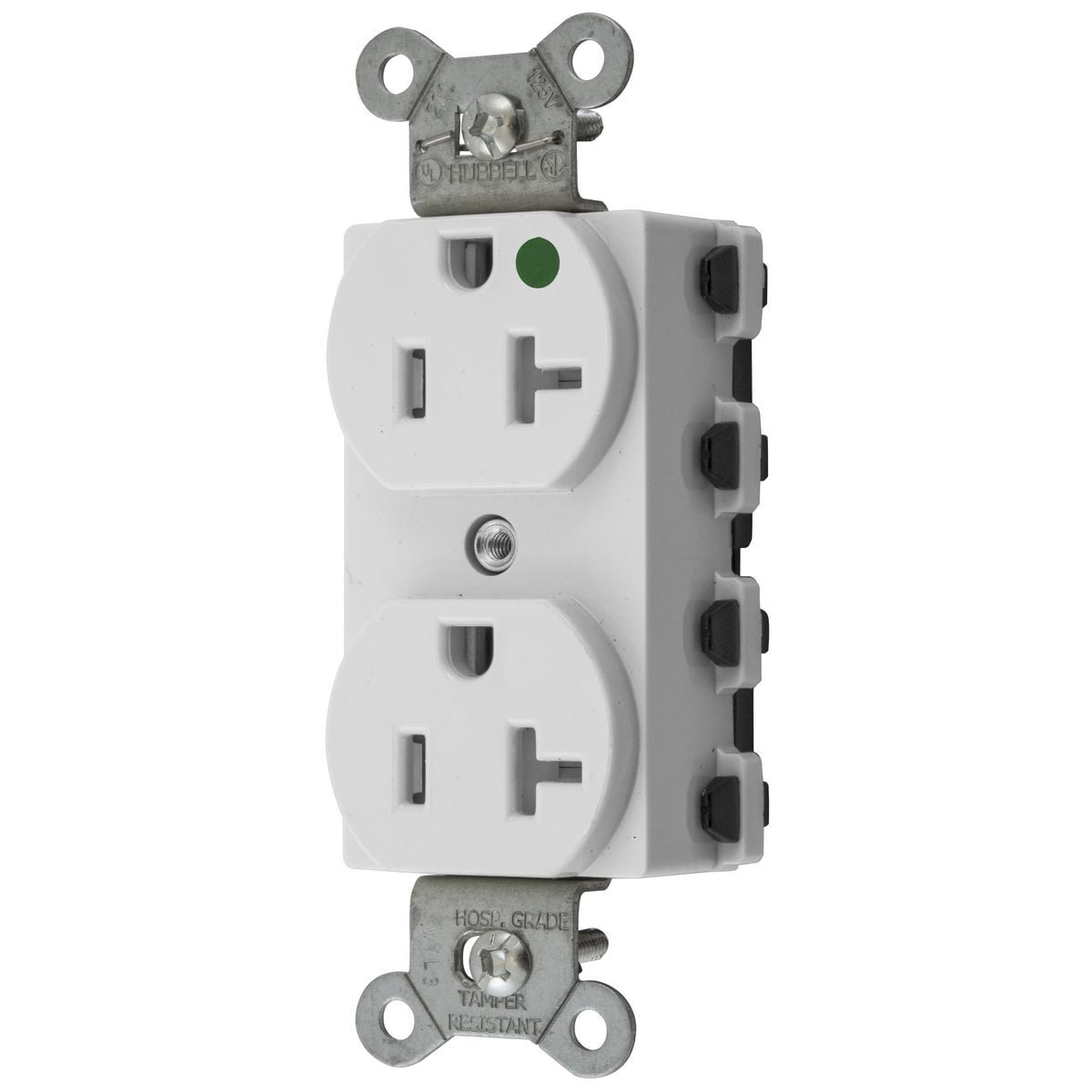 SNAP8300WTRA 1-Phase Duplex Extra Heavy Duty Standard Tamper Resistant Screw Mount Straight Blade Receptacle, 125 V AC, 20 A, 2 Poles, 3 Wires, White
