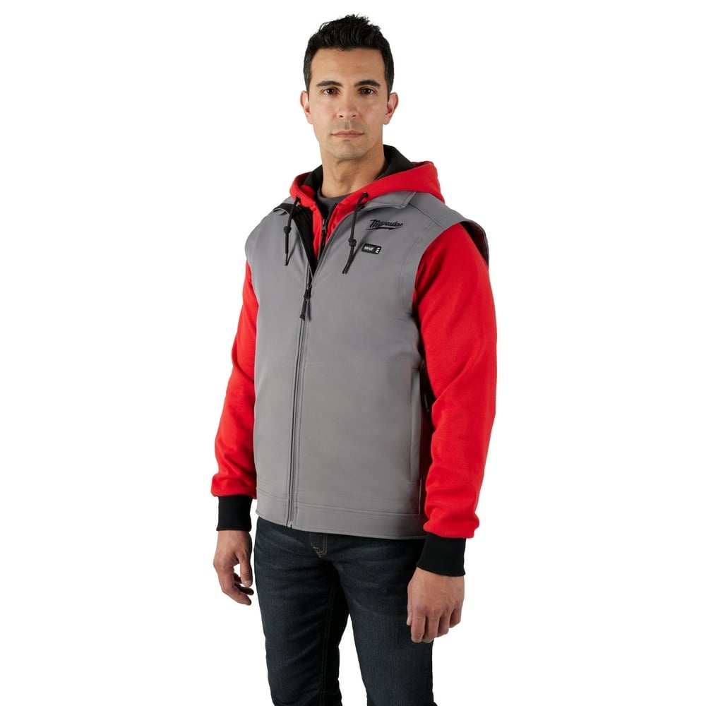 304G-20L Heated Vest, L, Gray, Polyester/Spandex, Single Pull Zipper Closure