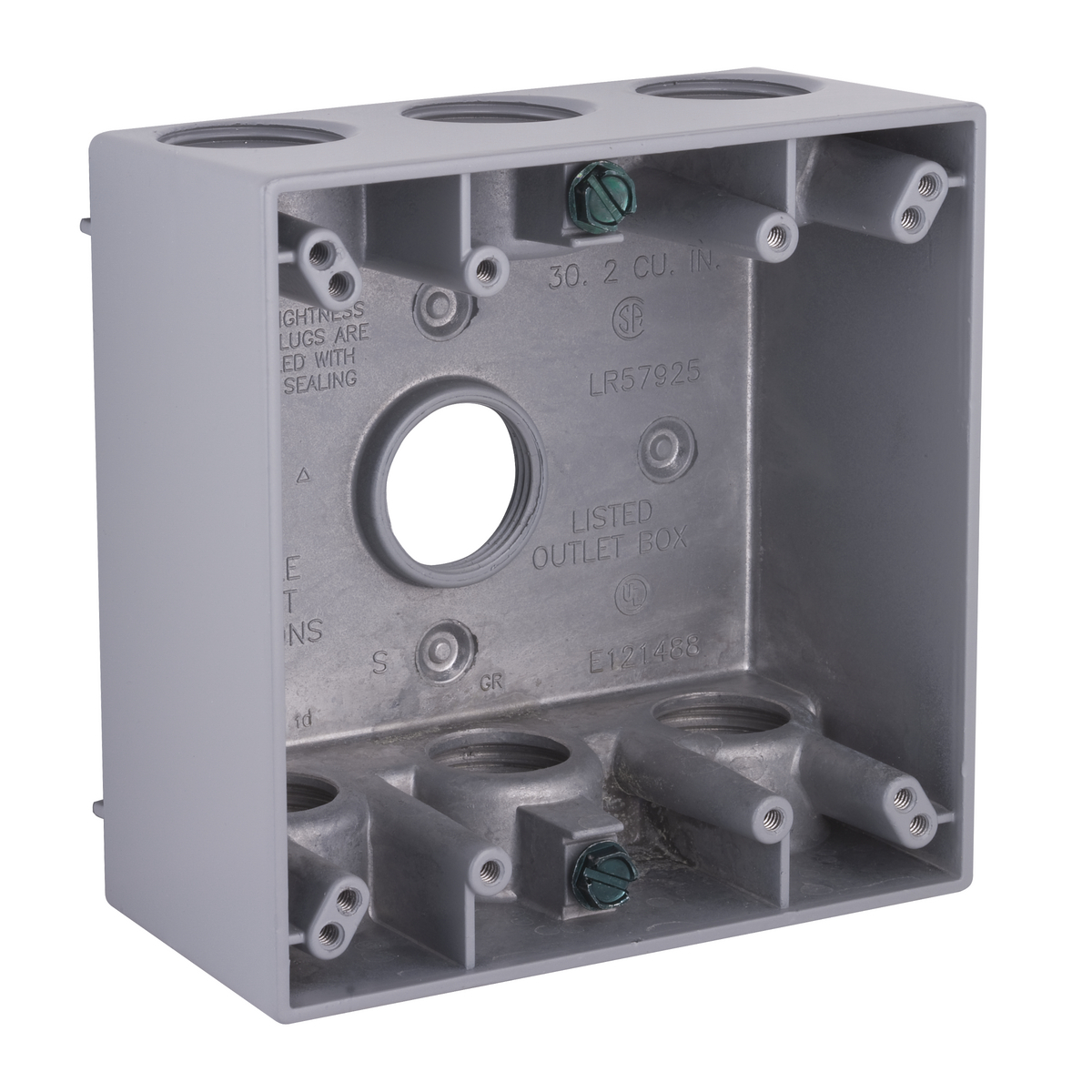 5348-0 Weatherproof Outlet Box With Lug, Die Cast Aluminum, 30.2 cu-in, 2 Gangs, 7 Outlets