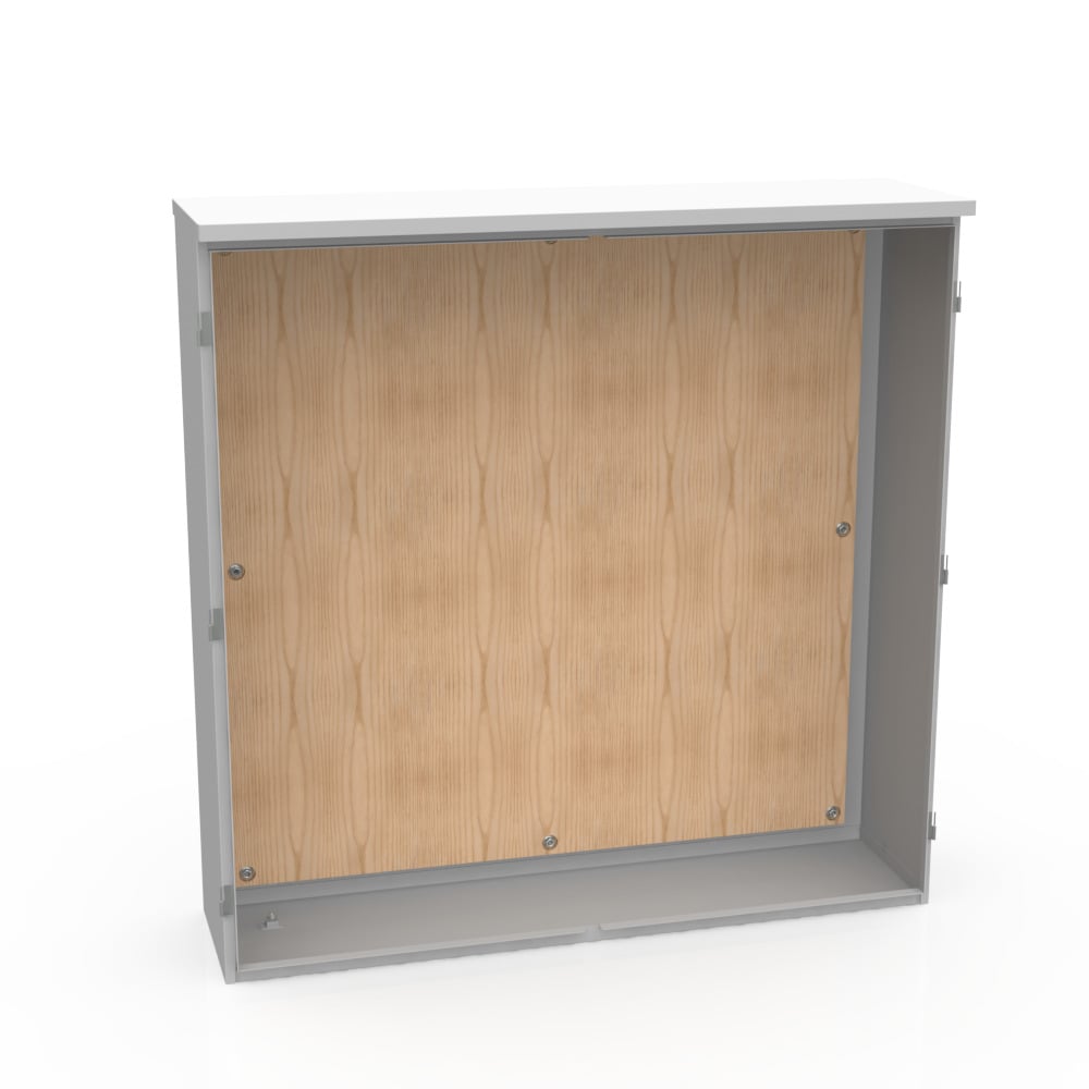48x12x48 Hinge Cover Type 3R UL Listed Steel No Knockouts  ANSI 61 Gray Double Doors Wood Back Board Installed Handle on Right Padlocking 3PT Handle Unistrut Installed