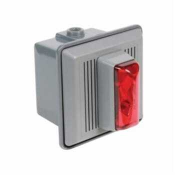 867STRR-N5 860 Industrial Electronic Horn/Strobe, 120 V AC, Xenon Lamp, 100/90 dB Sound, Surface Mount, Red Lens, UL 1638, UL 464