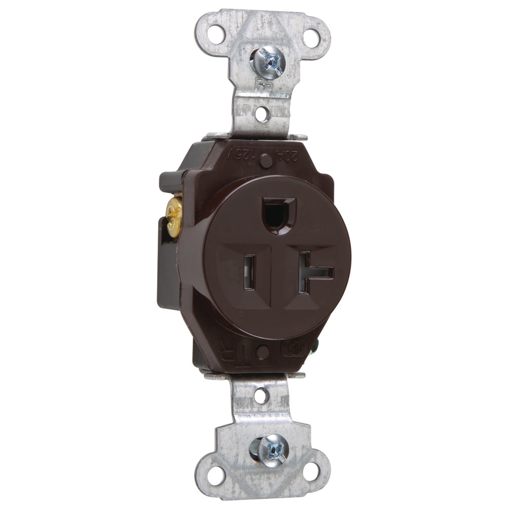 TR5351 20 Amp 125V Construction Spec-Grade Single Receptacle, Back and Side Wire, Brown