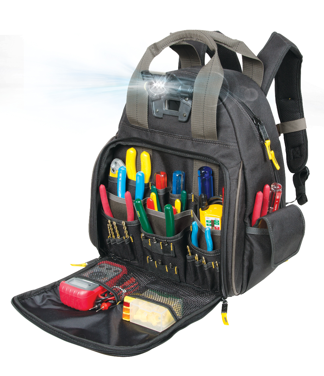 L255 Lighted Tool Backpack, Polyester Fabric, Black