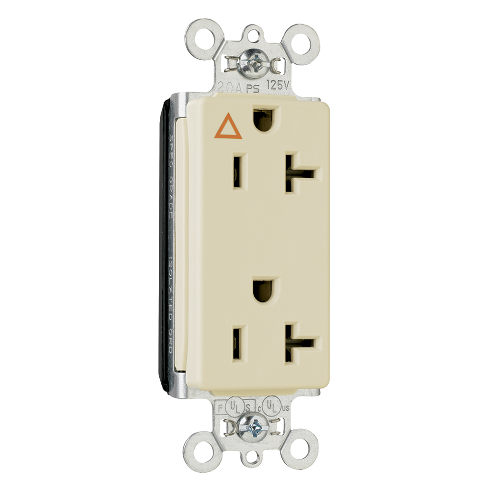 PTIG26362I PlugTail Isolated Ground Decorator Spec Grade Receptacle, 20 Amp, 125V, Ivory