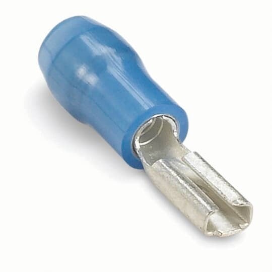 RB14-110F Sta-Kon Female Disconnect, 16 to 14 AWG Conductor, 0.11 in W x 0.032 in THK Tab, Brazed Seam Barrel, Brass, Blue, Insulated