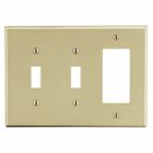 Hubbell Wiring Device Kellems, Wallplates and Box Covers, Wallplate,Non-Metallic, 3-Gang, 2) Toggle 1) Decorator, Ivory
