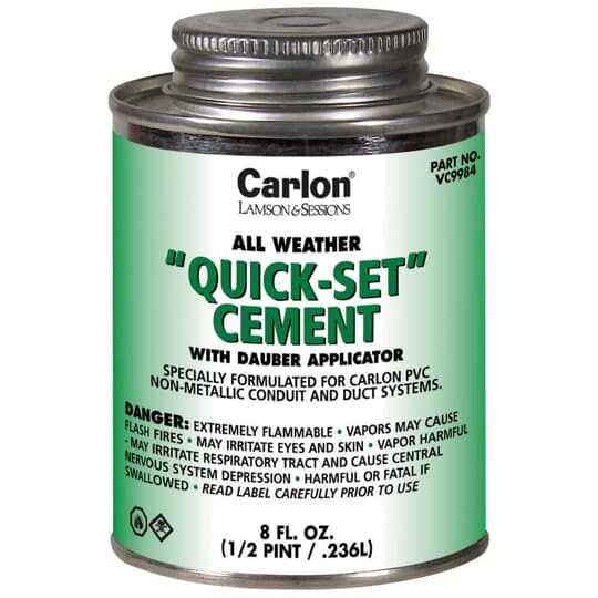 VC9983 Carlon All Weather Quick Set Conduit Cement With Dauber Applicator, 16 oz Can, Liquid Form, Clear, 0.94
