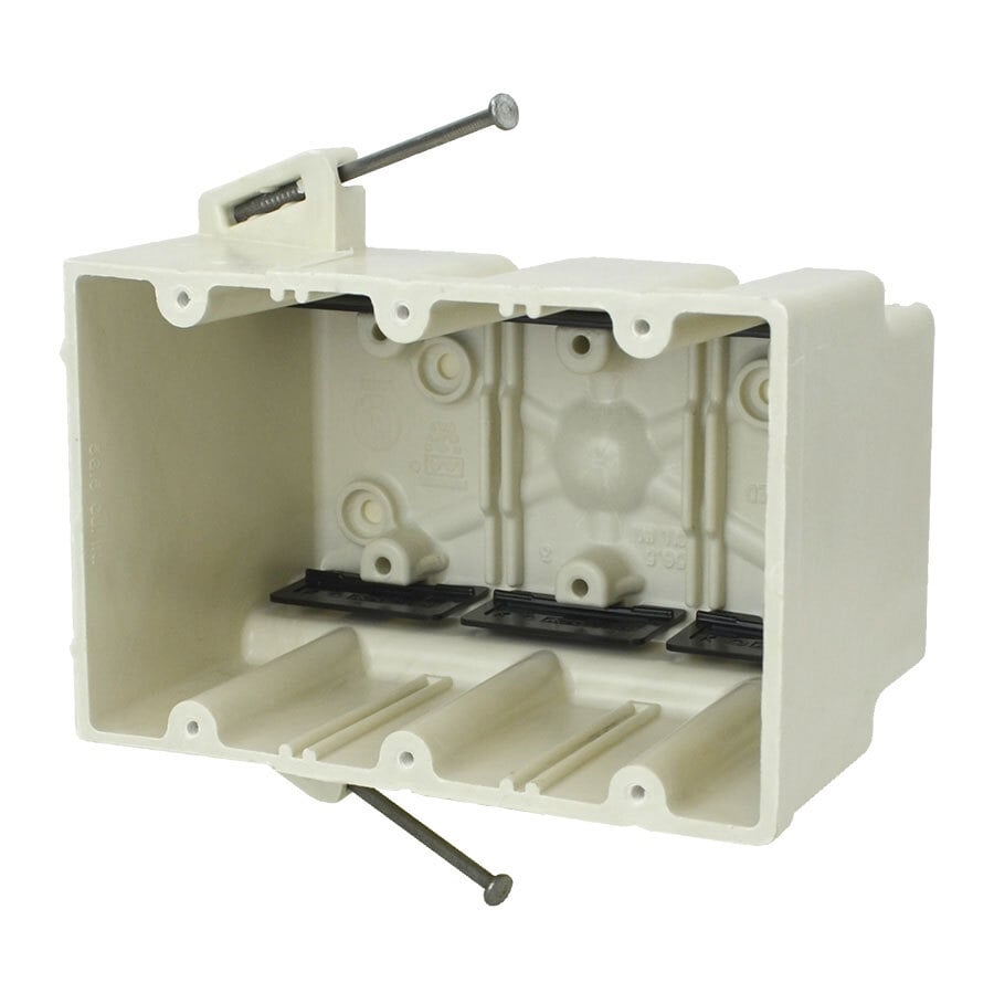 3-Gang Switch/Receptacle Outlet Box; 3-5/8 Inch Depth, Thermoset-Fiberglass Reinforced Polyester, 56.5 Cubic-Inch, Beige/Tan