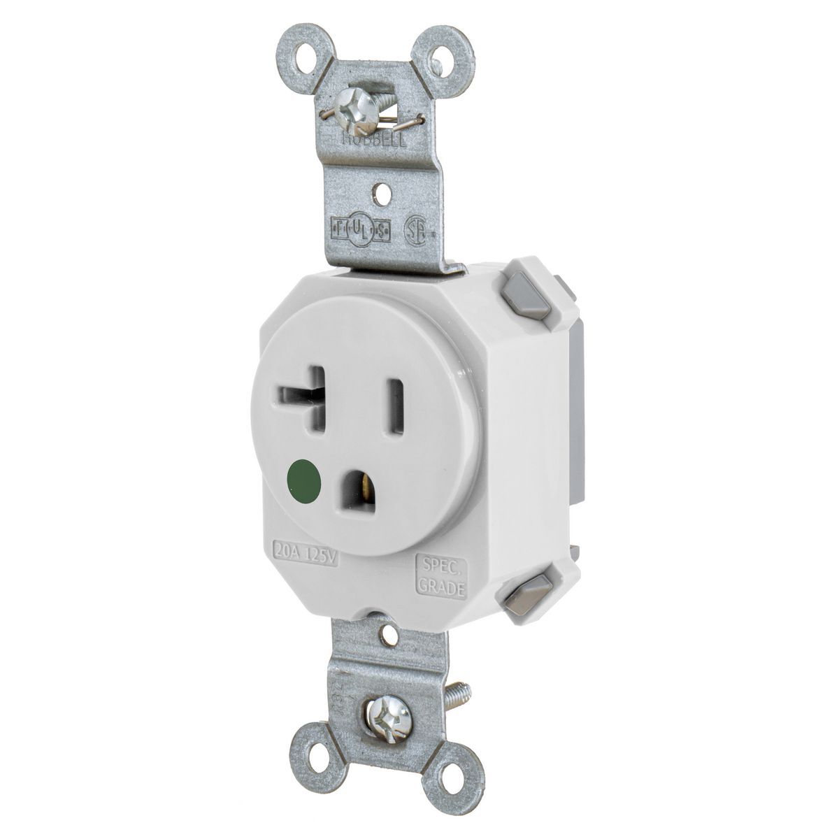 SNAP8310W Extra Heavy Duty Single Straight Blade Receptacle, 125 V AC, 20 A, 2 Poles, 3 Wires, White