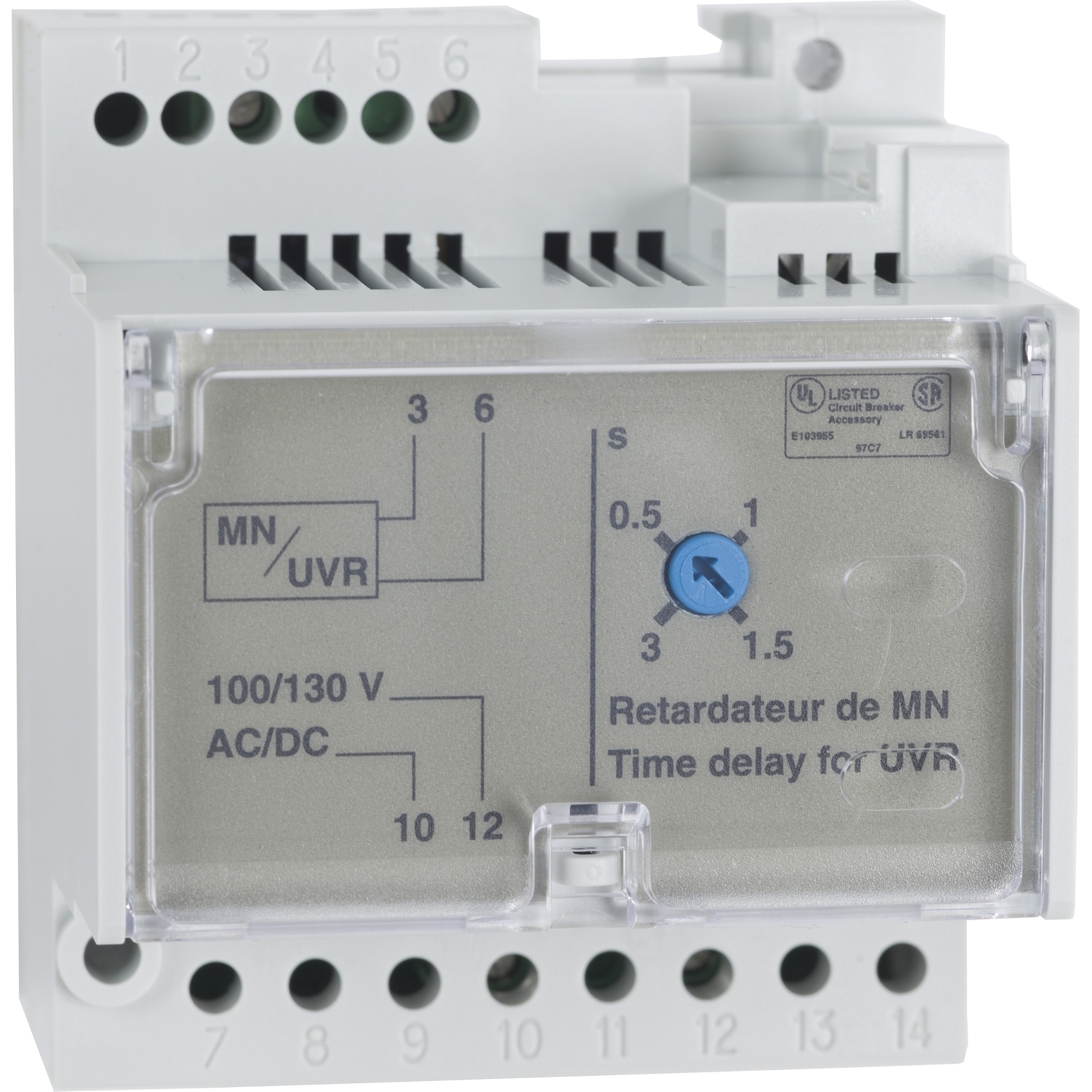 S33681 Time Delay Switch Unit, For Use With Masterpact NT, NW, PowerPact J, H, M, P, R, L Frame Circuit Breaker, 100 to 130 V AC/DC