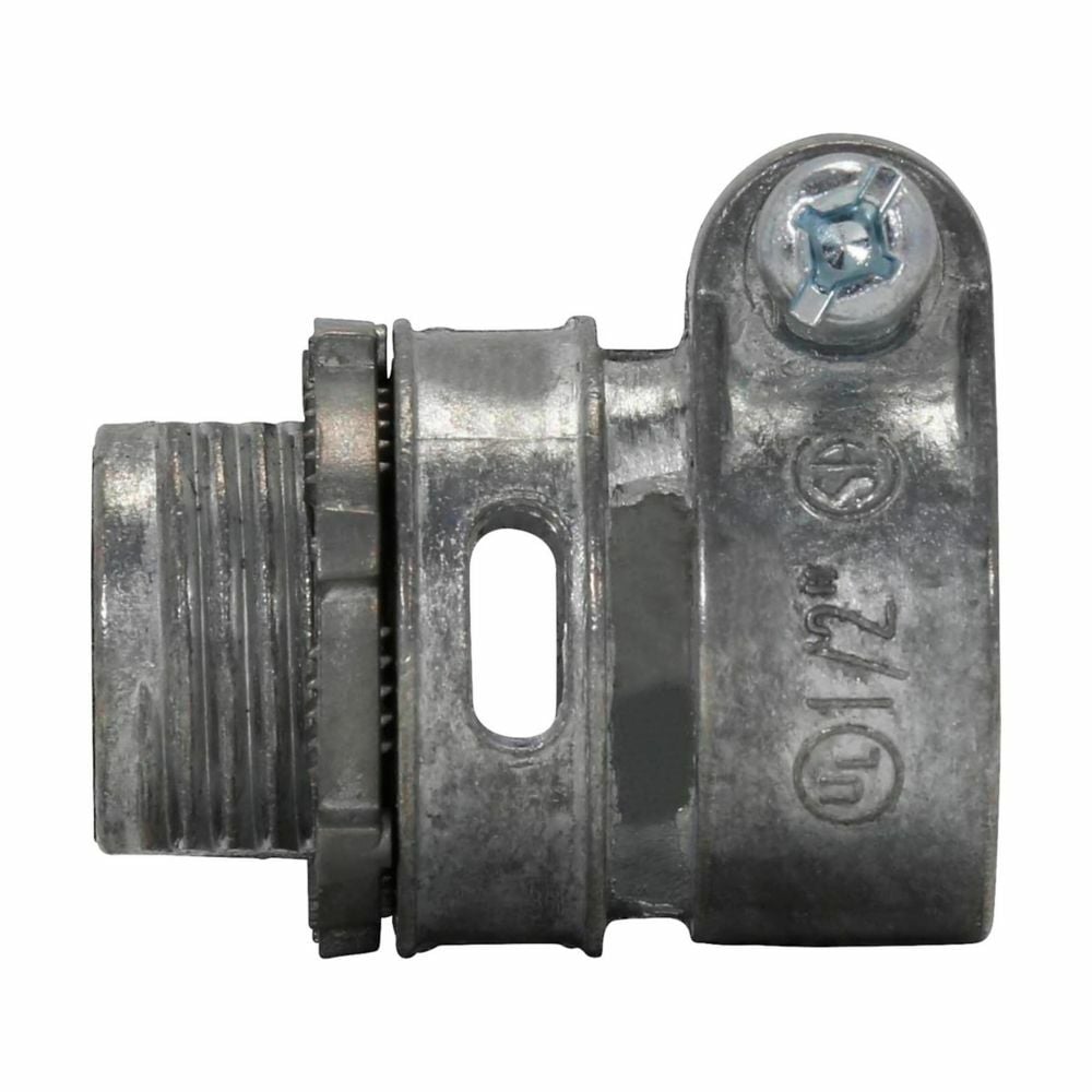 712DC Non-Insulated Straight Squeeze Connector, 1-1/2 in Trade, For Use With Flexible Metallic Conduit Fitting, Die Cast Zinc, Zinc Plated