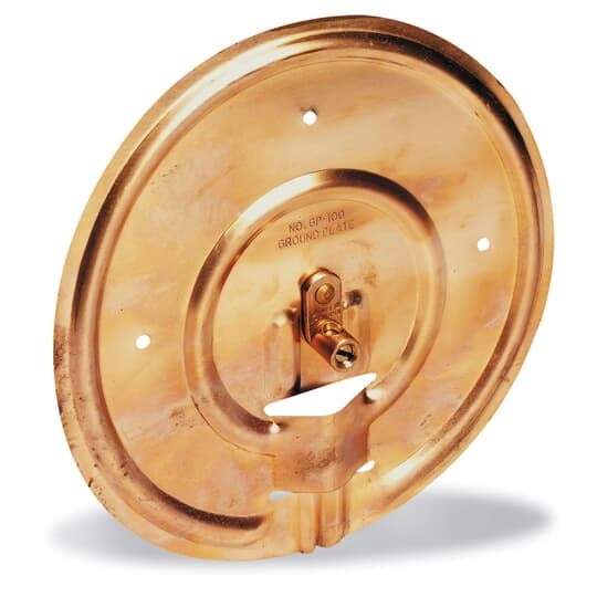 GP100 Blackburn Type GP Copper Pole Bottom Ground Plate, 7-1/2 in Dia Plate, 8 to 2 AWG Wire, Copper