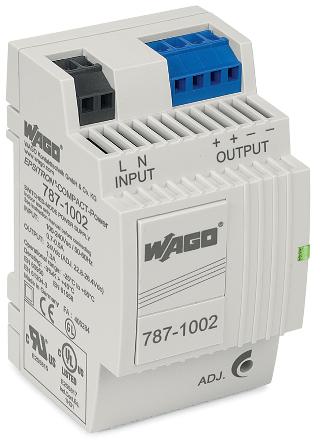 787-1002 787 1-Phase Power Supply, 100 to 240 V AC Input, 24 VDC Output, 1.3 A, DIN Rail Mounting