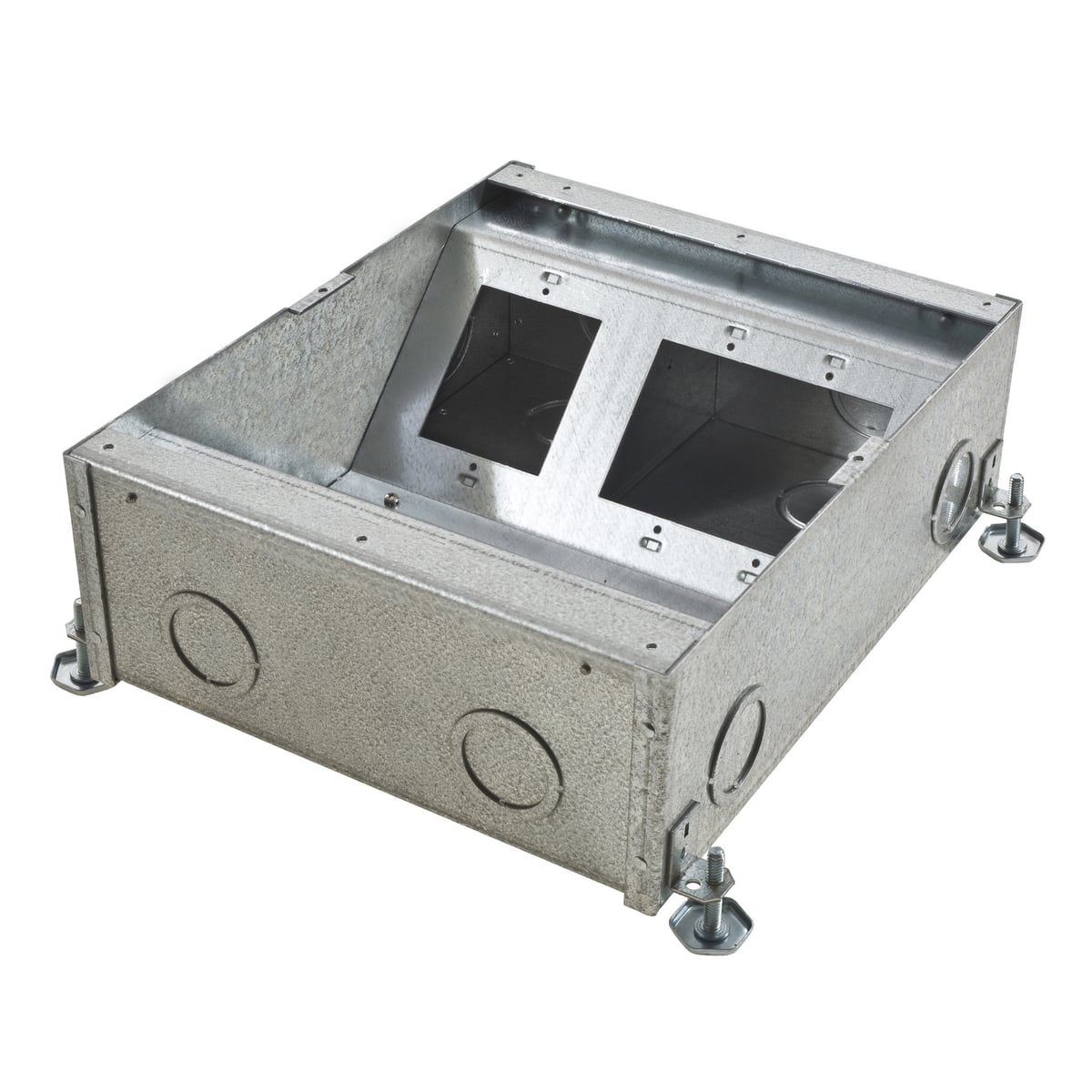 CFB7G6 Deep Semi Adjustable Recessed Standard Sized Floor Box, Stamped Steel, 25.5 cu-in/Compartment Capacity, 7 Gangs, 12 Knockouts, 10 in L x 12.16 in W x 6.08 in H
