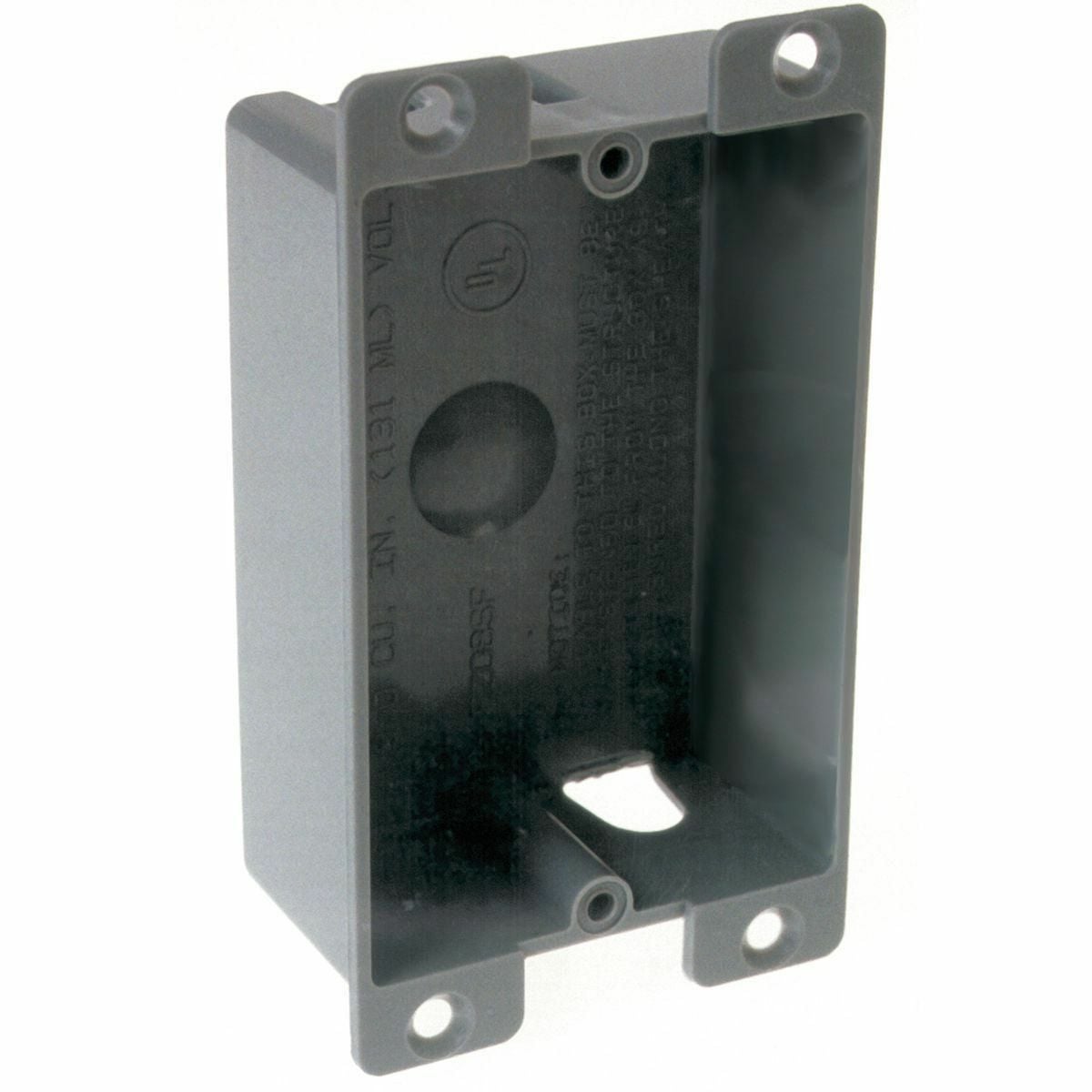 7318RAC Flanged Non-Metallic Rectangular Cable Box With Bracket, Plastic Ears and Knockout, 1 Gangs, 8 cu-in