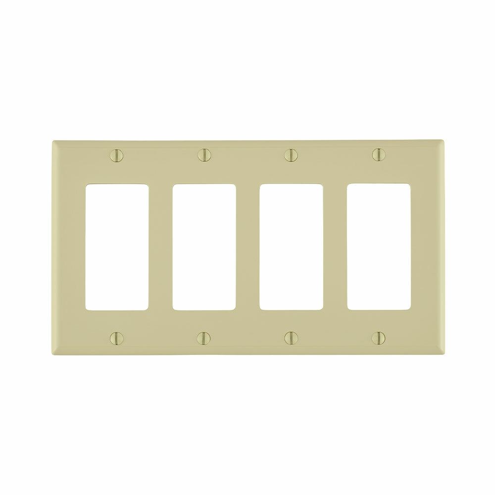 80412-NI Decora Standard Size Wall Plate, 4 Gangs, 8.18 in W x 4.5 in H, Thermoplastic, Ivory