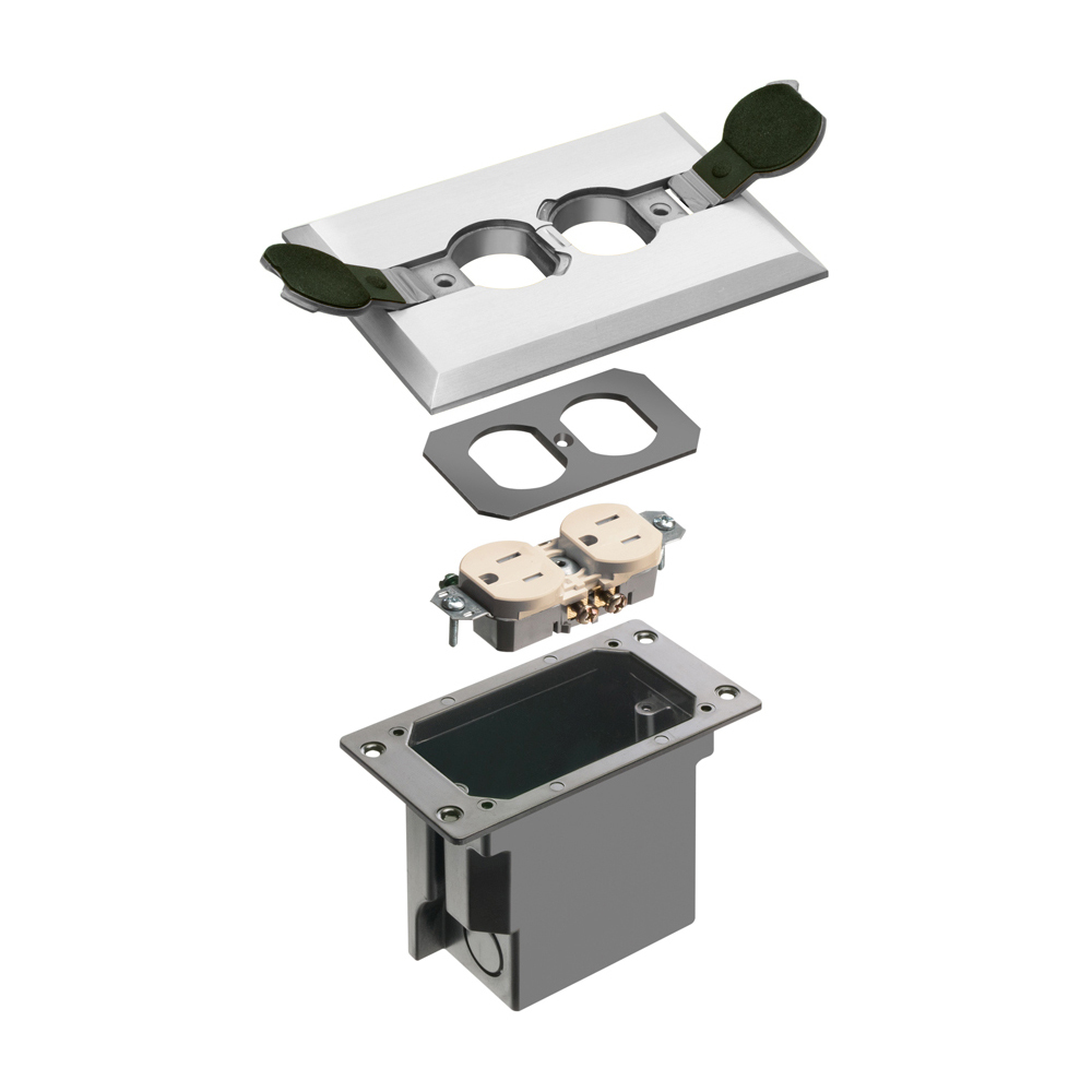FLBRF101NL Adjustable Floor Box With (2) Flip Lids, Plastic, 20 cu-in Capacity, 1 Gangs, 5.97 in L x 4.1 in W x 3.738 in H