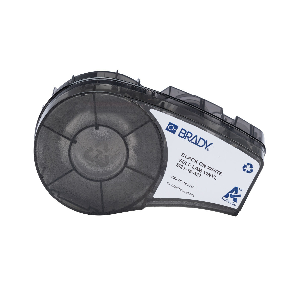 M21-18-427 Wrap Around Label, 1 in W, Black on White, Self-laminating Vinyl