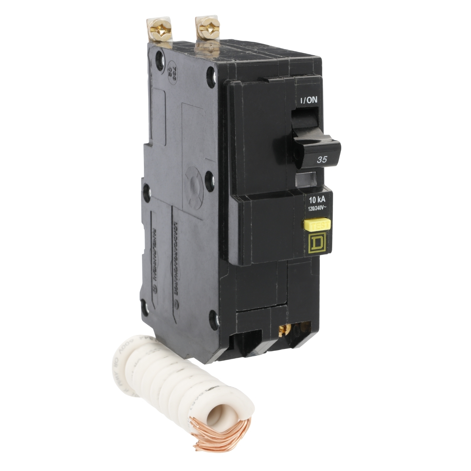 QOB235GFI 2-Space Class A Ground Fault Protecting Miniature Circuit Breaker With Visi-Trip Indicator, 120/240 V AC, 35 A, 10 kA Interrupt, 2 Poles