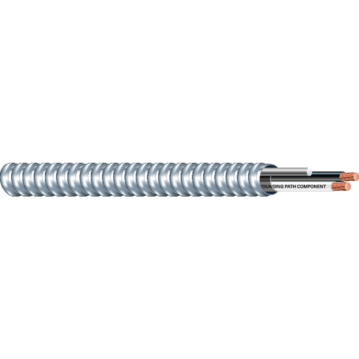 MCAP MC All Purpose Cable, 12 AWG, 2 Conductors, Stranded Copper, Aluminum Armor, Black/White, 250 Foot Coil