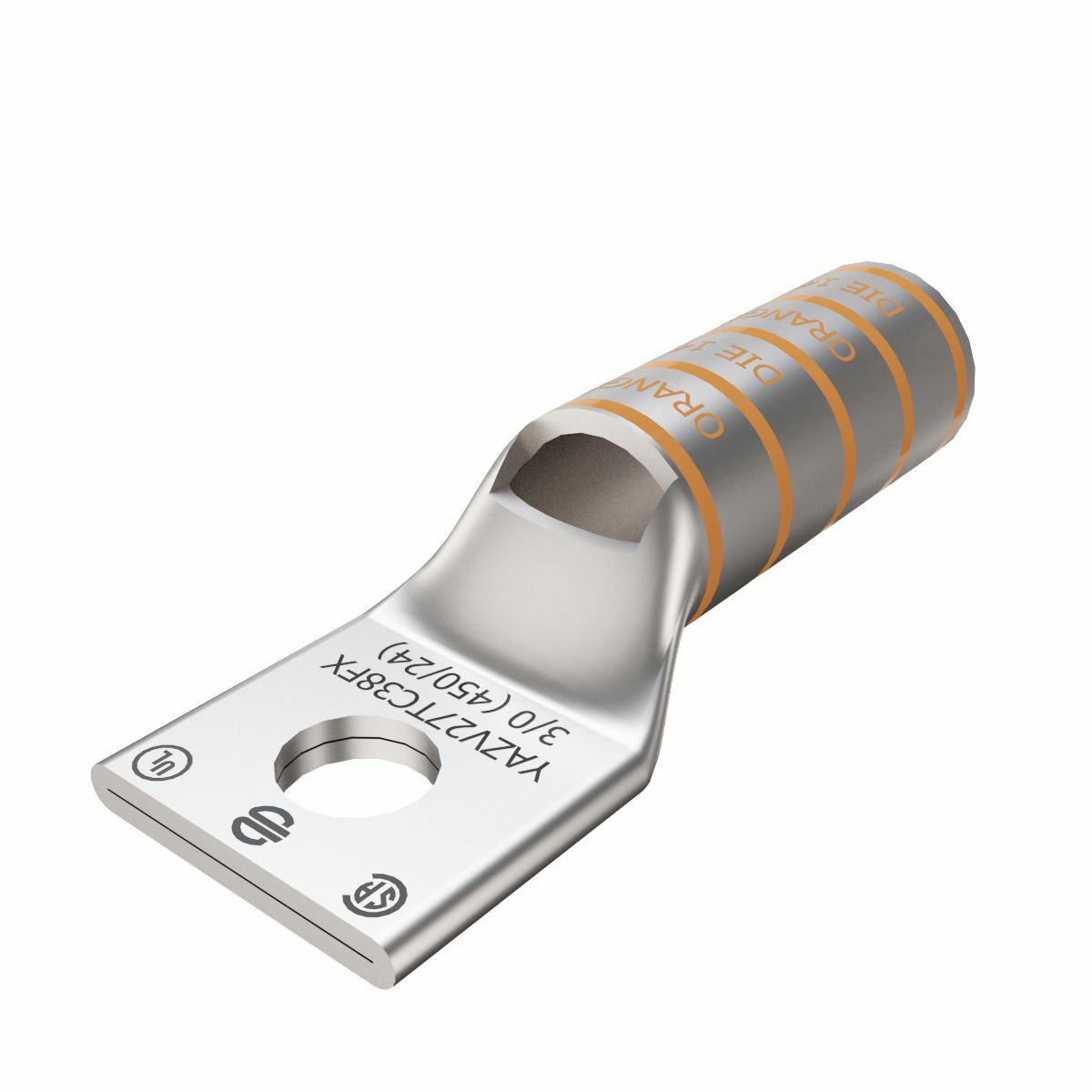 YAZV27TC38FX 1-Hole Compression Lug Inspection Window With Inspection Window, 3/0 AWG Stranded Copper Conductor, Die Code: 14, 3/8 in Stud, Tin Copper