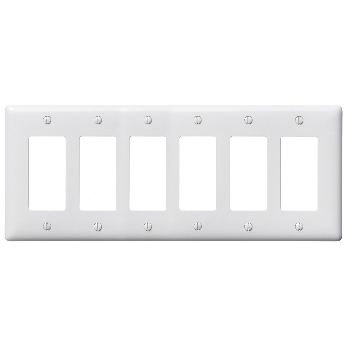 NP266W Standard Decorative Wall Plate, 6 Gangs, 11.93 in W x 4.62 in H, Nylon, White