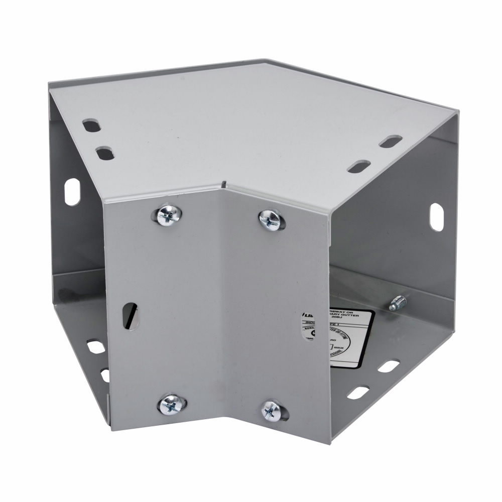 wireway elbow fitting, Lay-in, 90? elbow, combo opening, NEMA 1, Steel, ANSI 61 gray painted, 4" X 4"