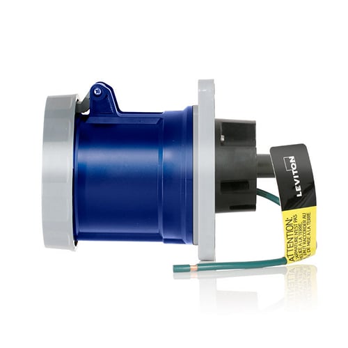 4100R9WLEV LEV 3-Phase Watertight Receptacle, 250 V AC, 100 A, 3 Poles, 4 Wires, Blue