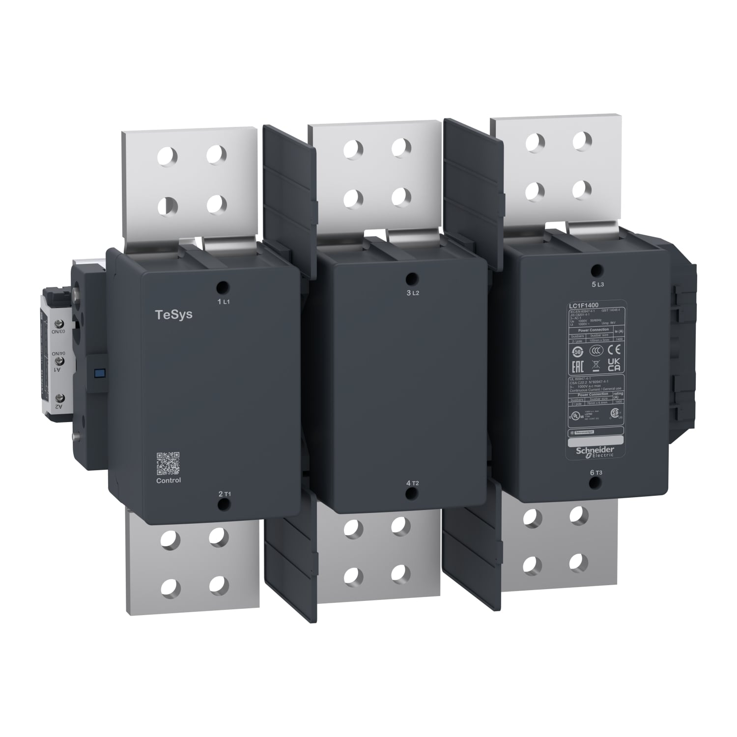 LC1F1400 LC1F Series Contactor, 100 to 500 V AC,110 to 440 V DC v coil, 1400 A, 3NO contact, 3 poles