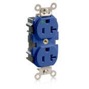 M8300-B Lev-Lok 1-Phase Duplex Extra Heavy Duty Wide Body Straight Blade Receptacle, 125 V AC, 20 A, 2 Poles, 3 Wires, Blue
