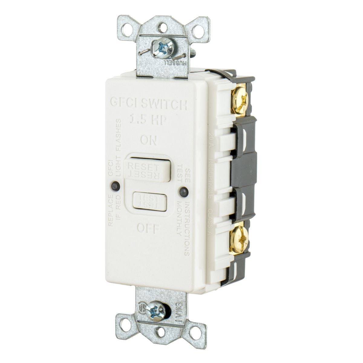 GFBFHP20W 1-Phase Blank Face Insulated Standard GFCI Receptacle, 125 V AC, 20 A, 3 Wires, White