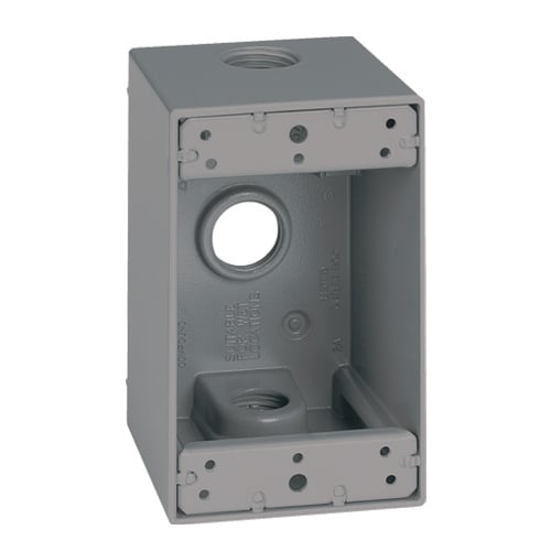 WDM150 Weatherproof Outlet Box, Die Cast Aluminum, 25.5 cu-in, 1 Gang, 3 Outlets, 4.56 in H x 2.81 in W x 2.63 in D
