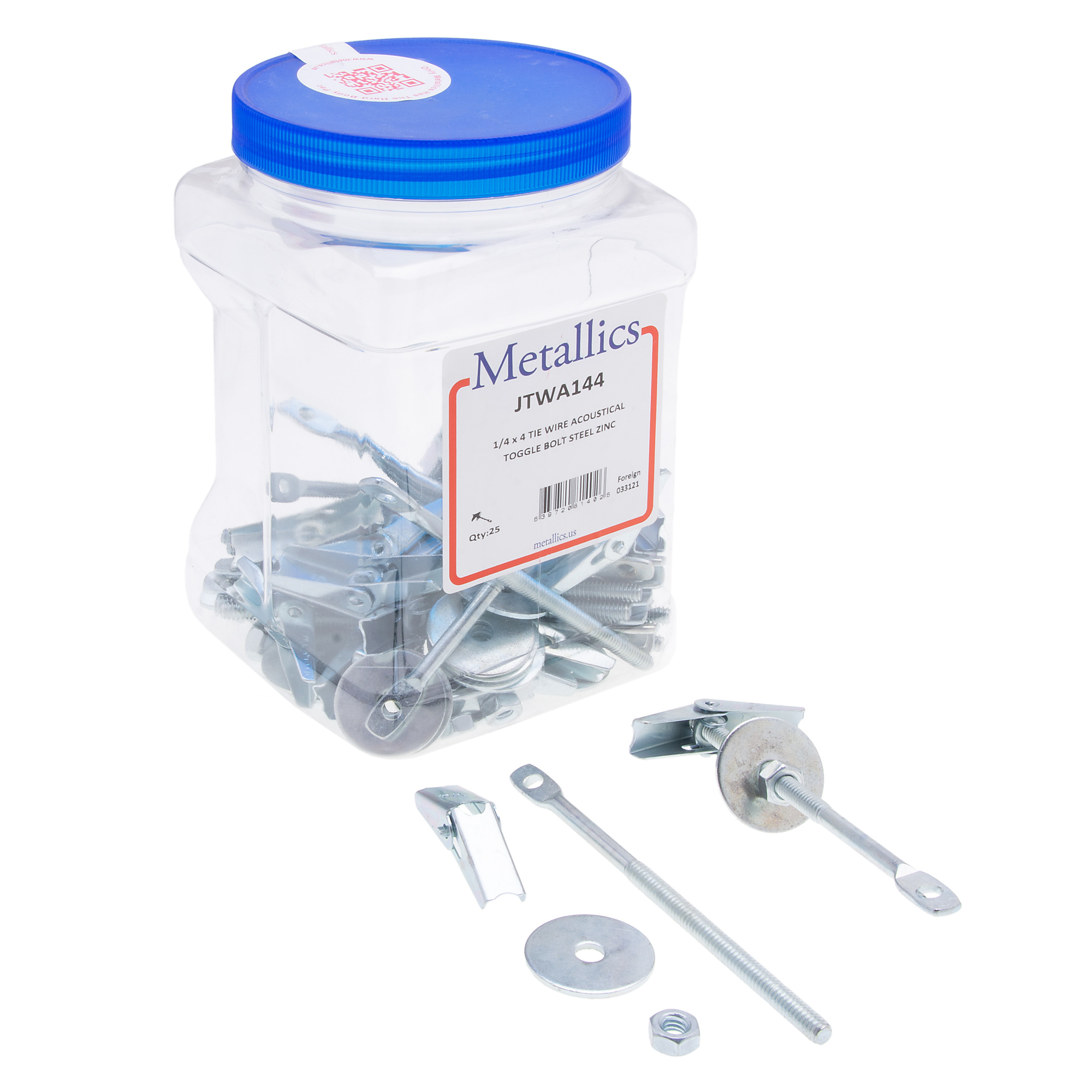 JTWA144 Metallics Tie-Wire Acoustical Toggle Bolt, 1/4 in Screw, 4 in OAL, Steel, 5/8 in Drill